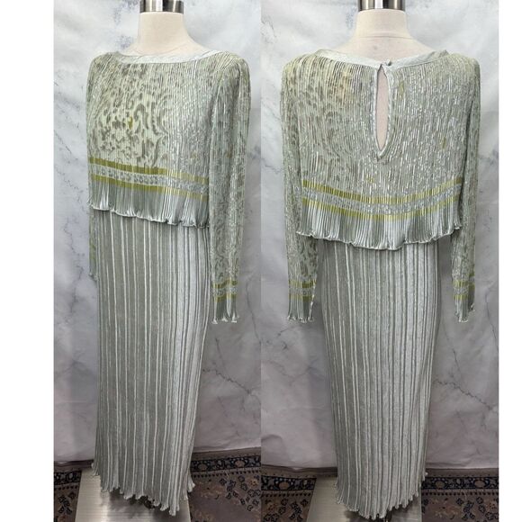 Vintage Jeanne Marc Designer Gown Dress 4/6 Accordion Pleated Art Deco Ethereal - Picture 1 of 16
